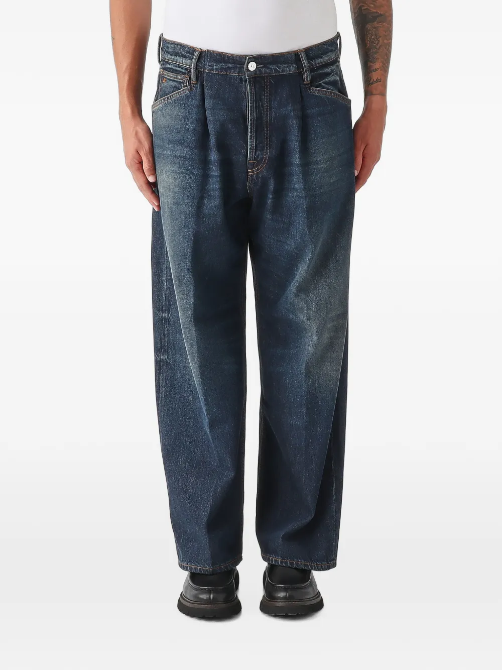 Nine In The Morning pleated whiskered jeans - Blu