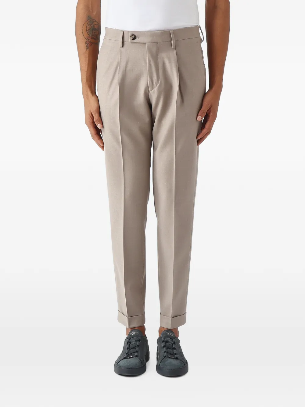 Michael coal Frederick pleated-detail turn-up trousers Beige