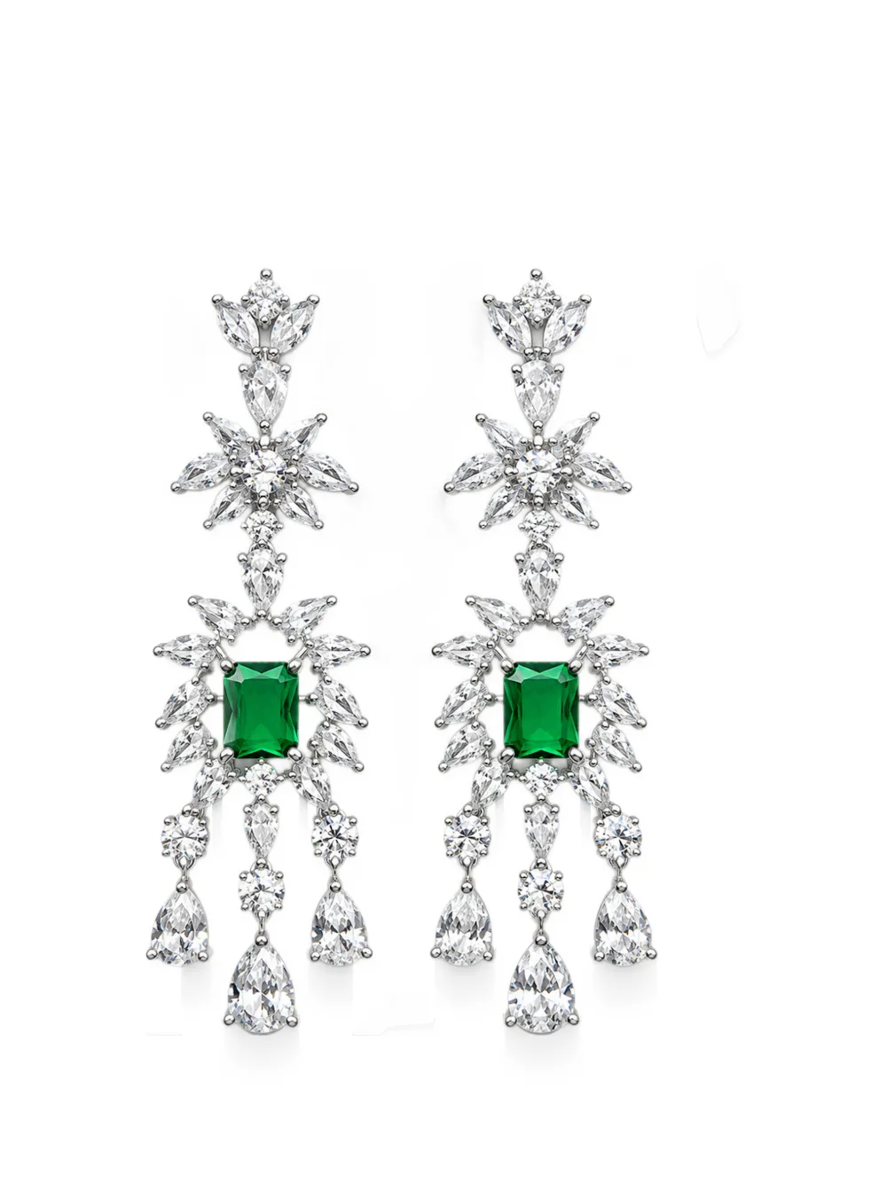 HZMER JEWELLERY Rajmahal Faux Emerald earrings - Argento