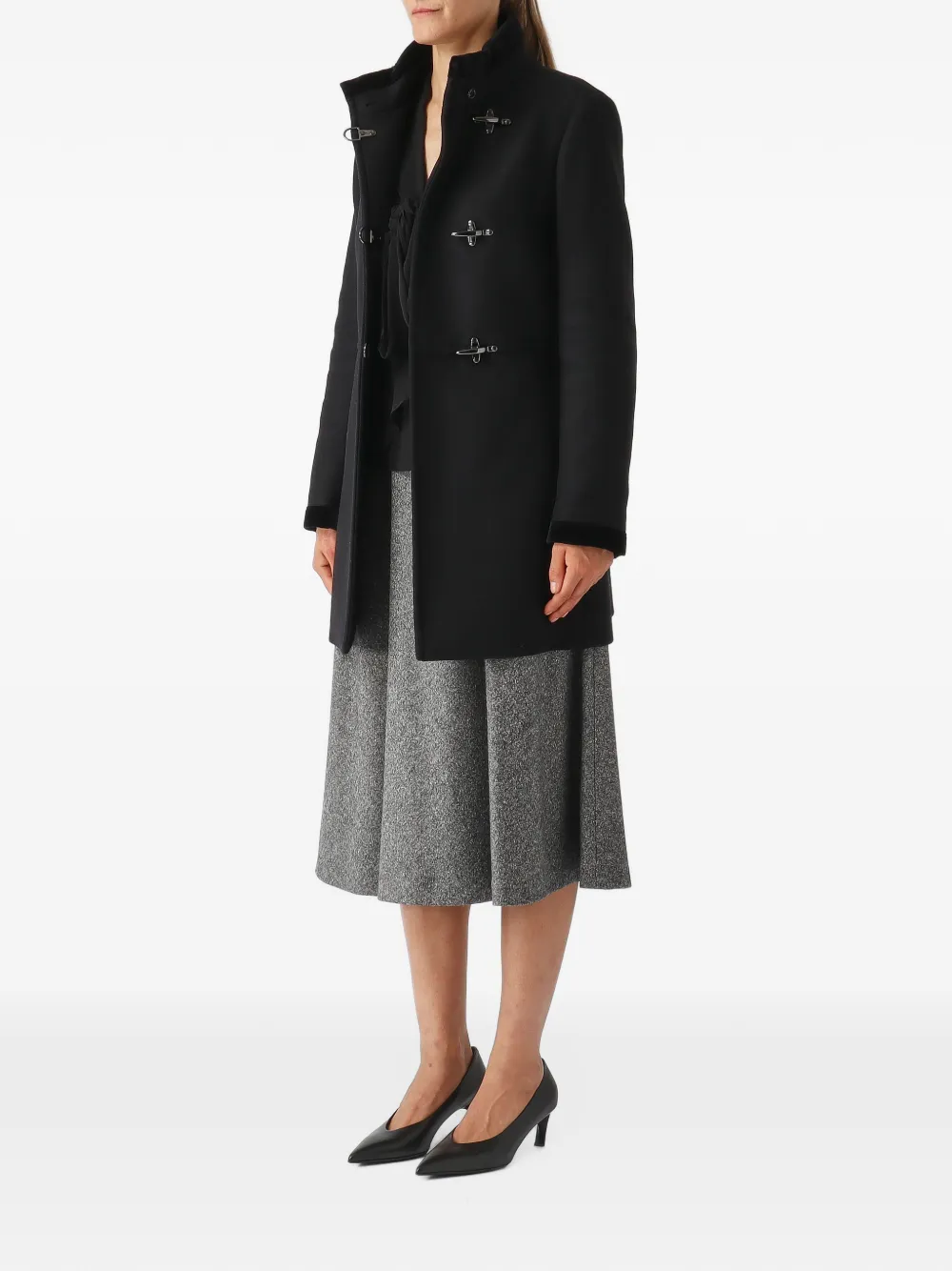 Fay Virginia hook-fastening high-neck coat Zwart