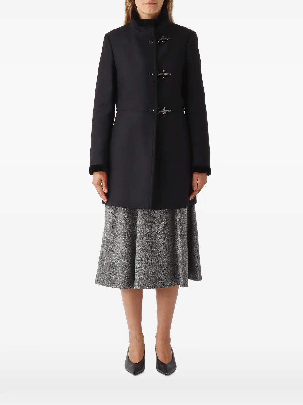 Fay Virginia hook-fastening high-neck coat Zwart