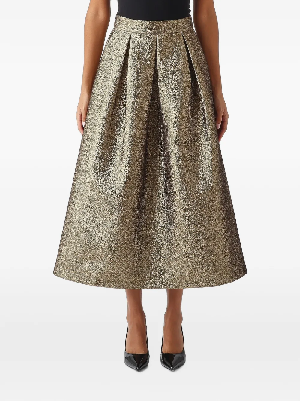 Nenette Gali pleated metallic-effect midi skirt - Or