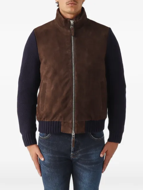 THE JACK LEATHERS suede-panelled ribbed-knit jacket