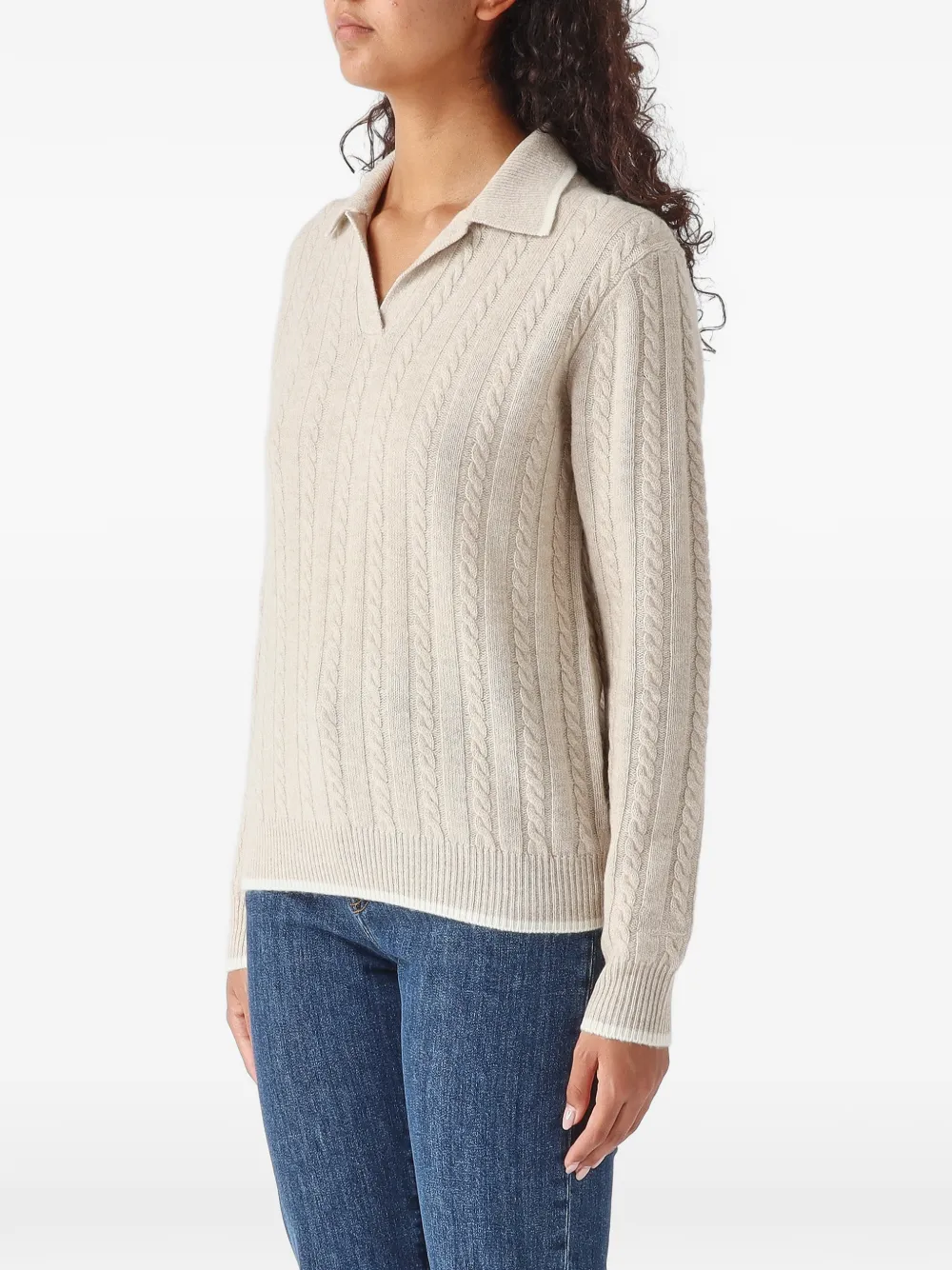 MC2 Saint Barth beige Clichy wool polo collar knit with pointelle stitch