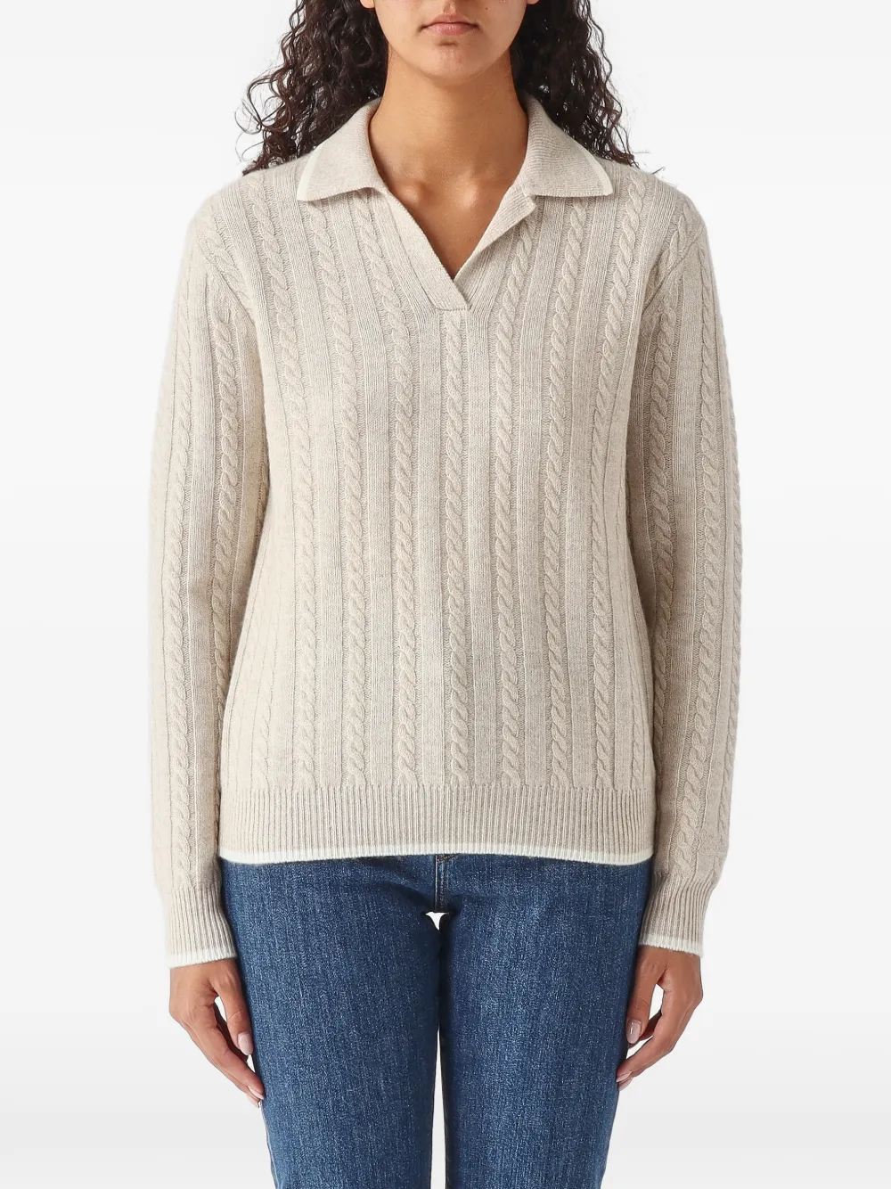 MC2 Saint Barth beige Clichy wool polo collar knit with pointelle stitch