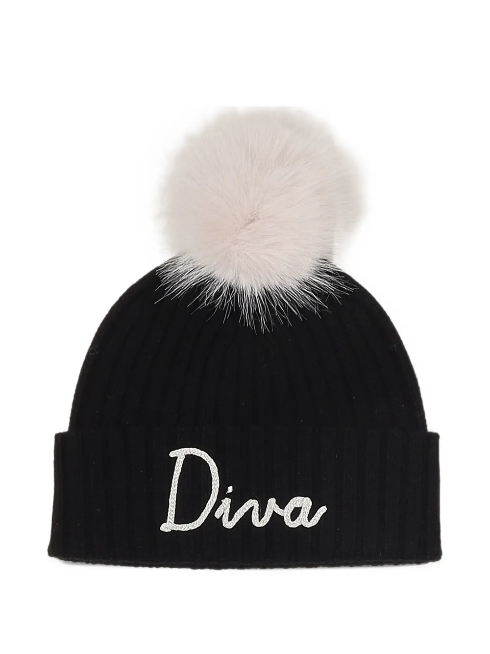 MC2 Saint Barth black Wengen beanie with pompom and diva embroidery Zwart