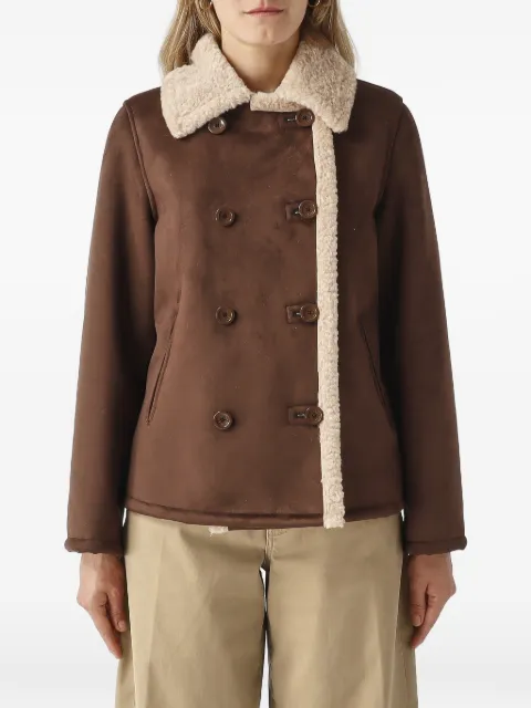 Herno faux-shearling trim double-breasted peacoat