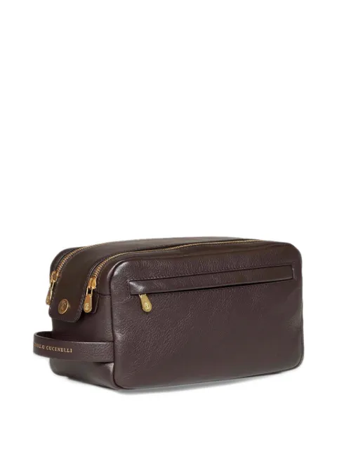 Brunello Cucinelli cowhide beauty case with double zipper