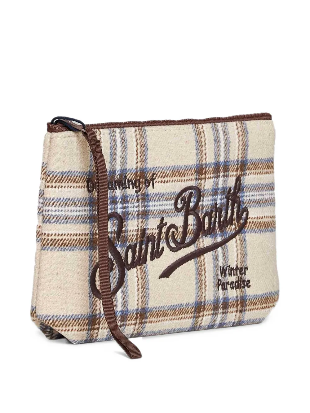 MC2 Saint Barth Aline tartan-pattern logo-embroidered clutch bag Beige