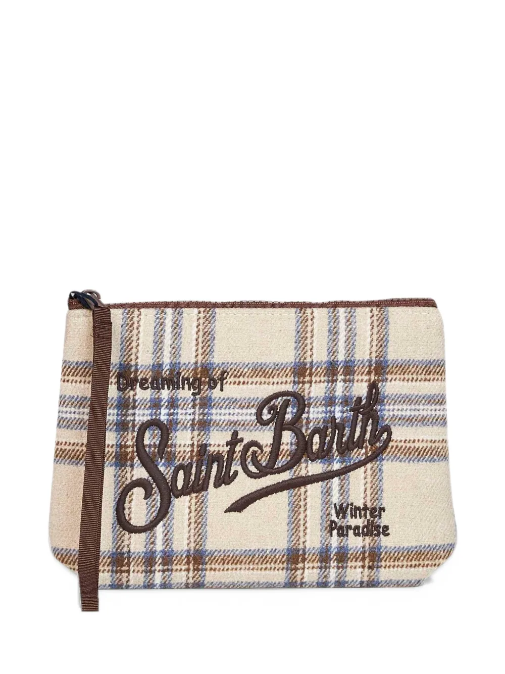 MC2 Saint Barth Aline tartan-pattern logo-embroidered clutch bag Beige