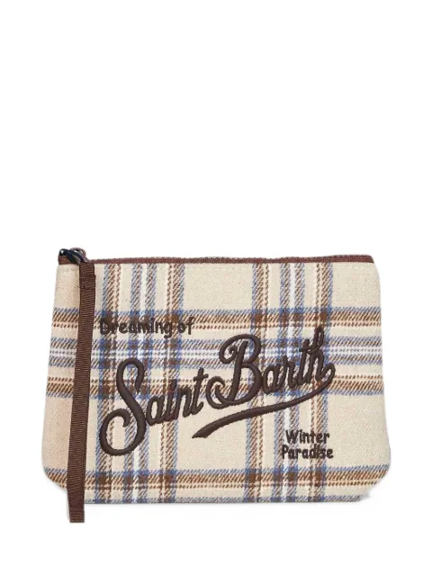 MC2 Saint Barth Aline tartan-pattern logo-embroidered clutch bag