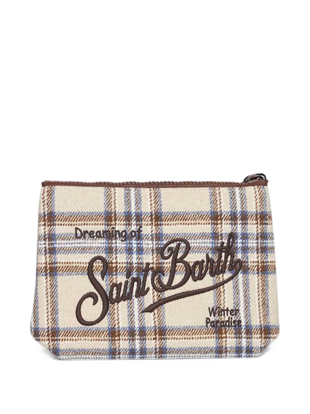 MC2 Saint Barth Aline tartan-pattern logo-embroidered clutch bag Beige