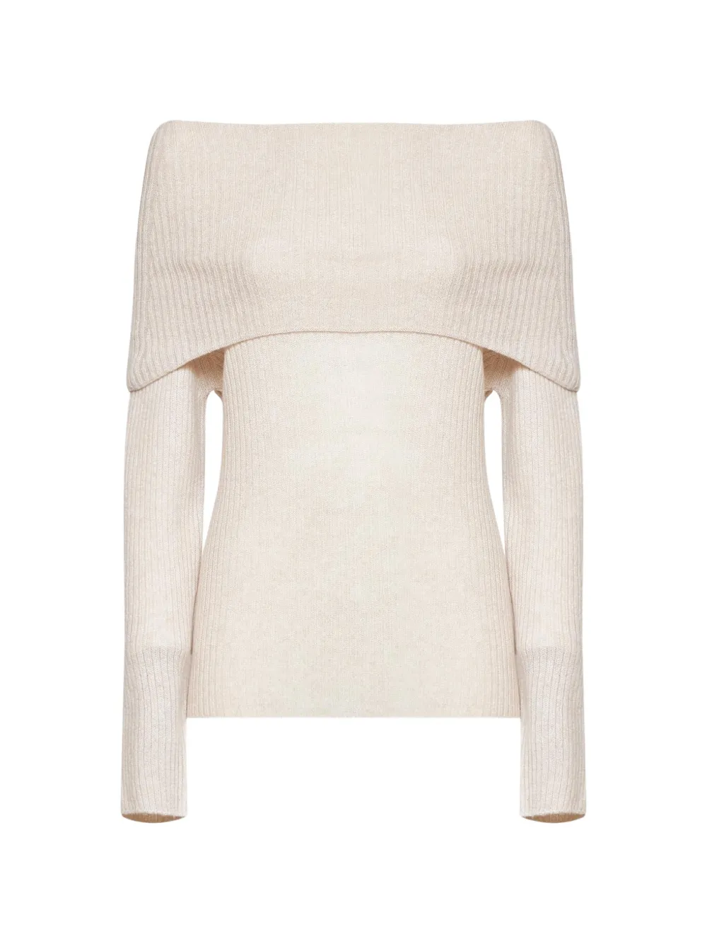 Blanca Vita off-the-shoulder ribbed-knit sweater Beige