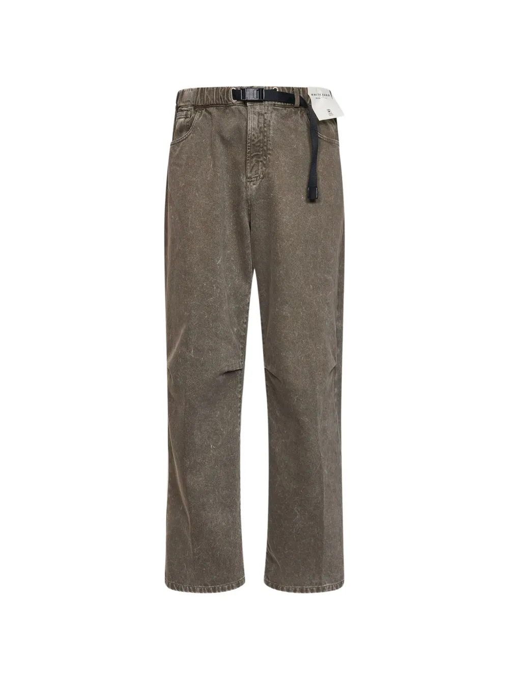 White Sand faded-effect buckled-belt trousers Groen
