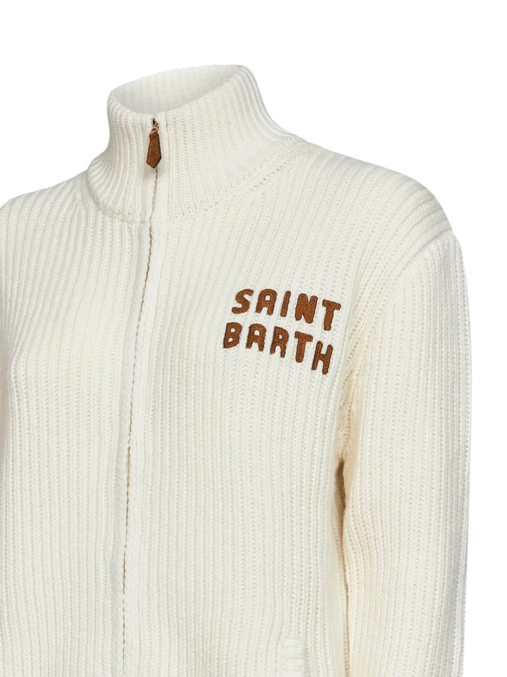 MC2 Saint Barth off white Noire wool blend full-zip knit with logo embroidery sweater Beige