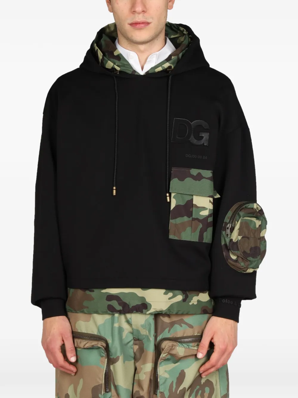 Dolce & Gabbana camouflage-print patch hoodie Zwart