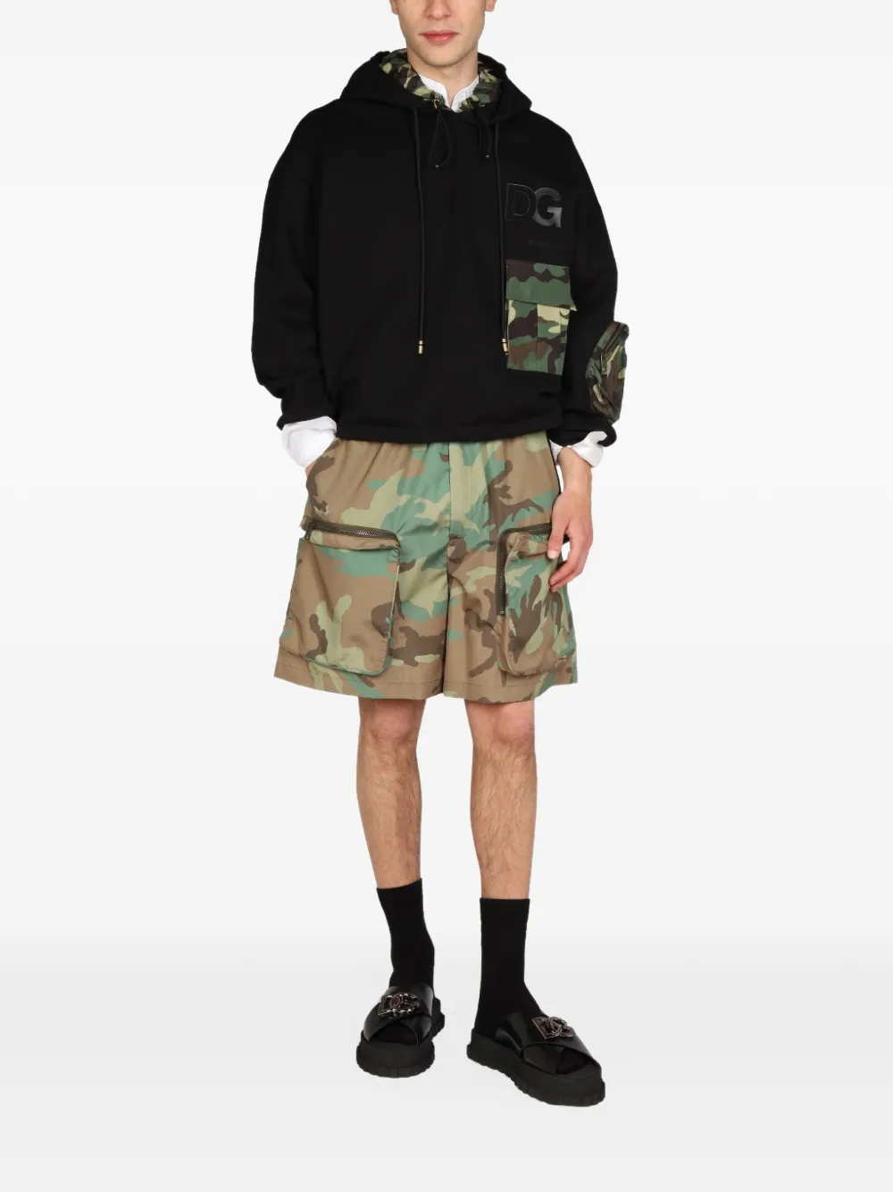 Dolce & Gabbana camouflage-print patch hoodie Zwart