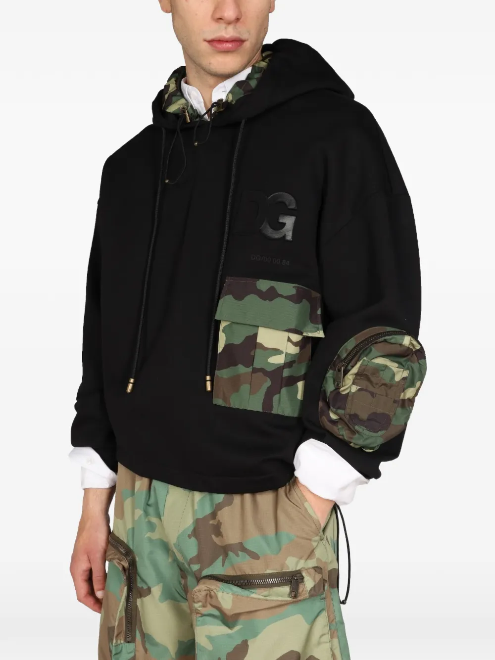 Dolce & Gabbana camouflage-print patch hoodie Zwart