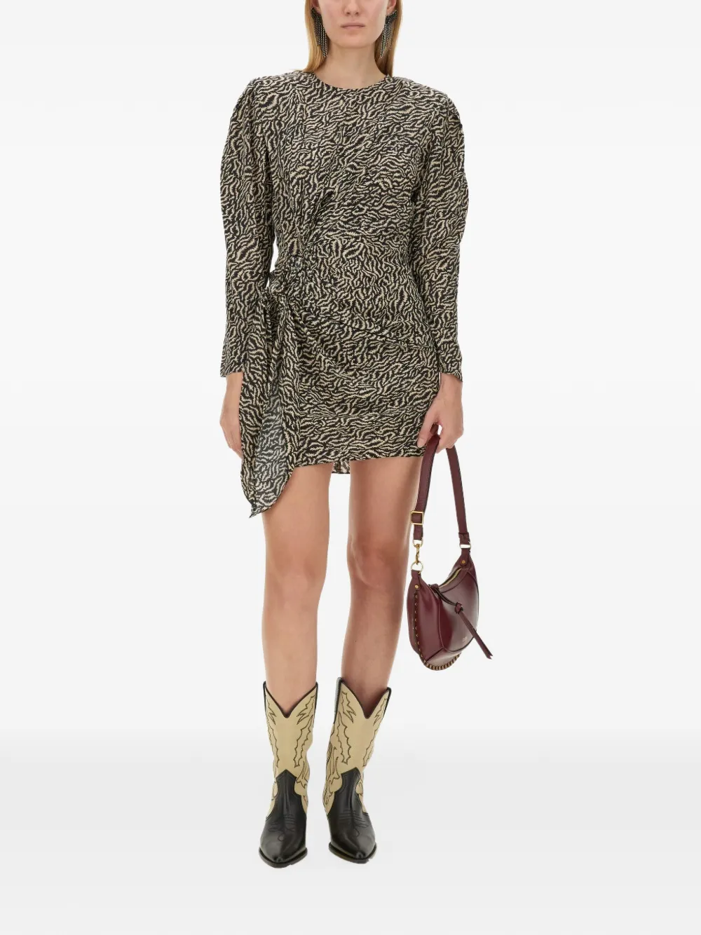 ISABEL MARANT Dulce animal-print draped mini dress Beige