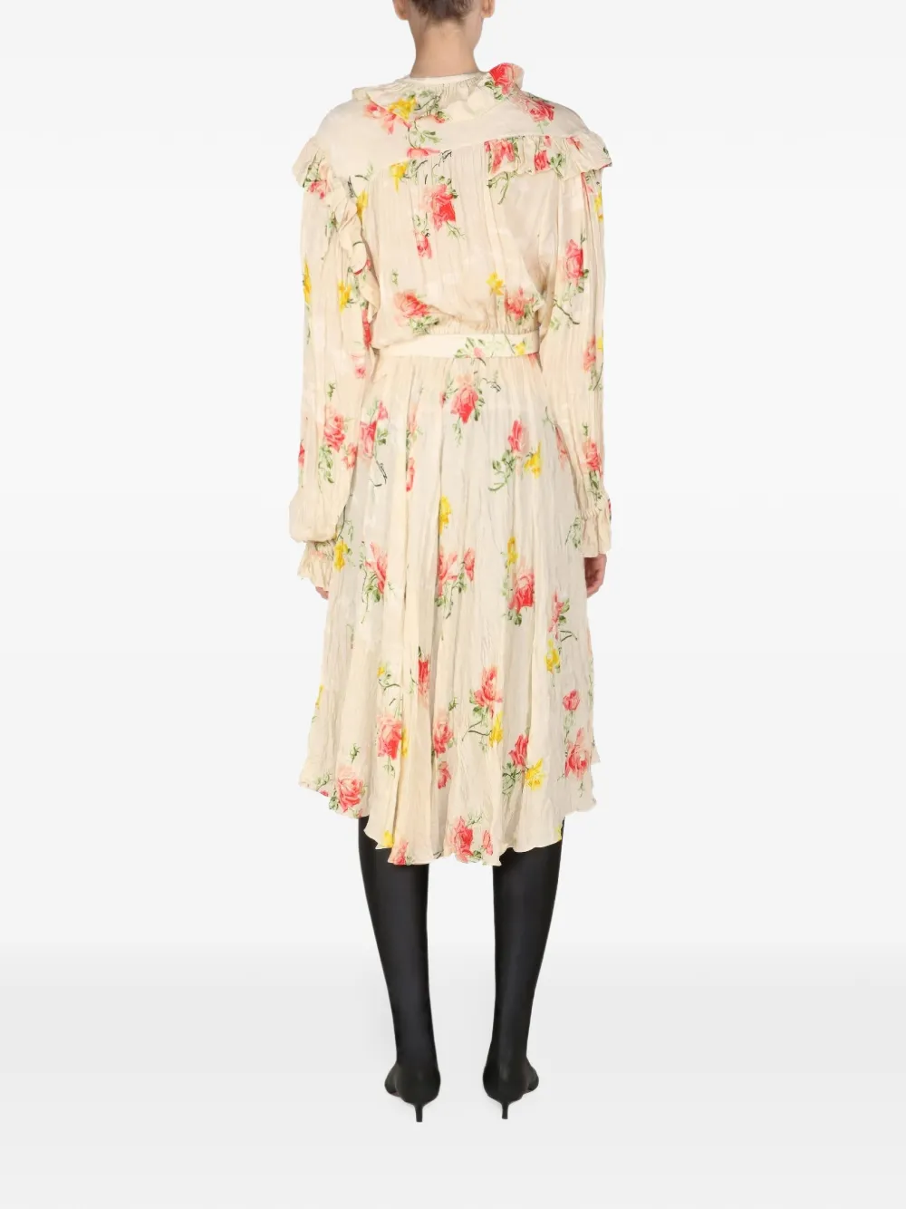 Balenciaga floral-print ruffled silk dress Beige