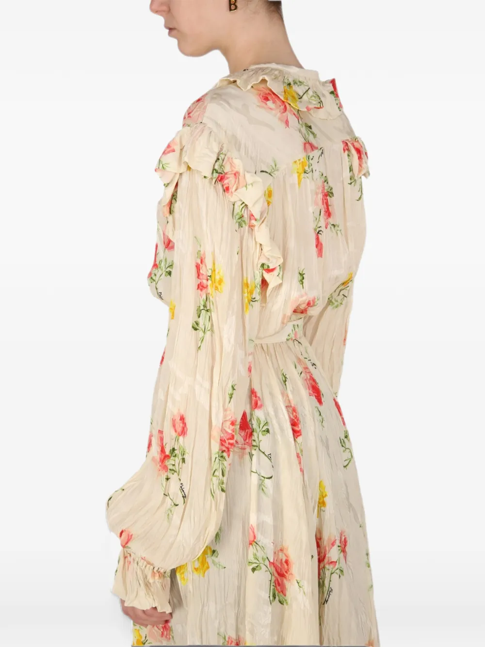 Balenciaga floral-print ruffled silk dress Beige