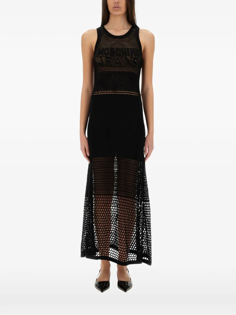 MOSCHINO JEANS logo detail mesh maxi dress - Black