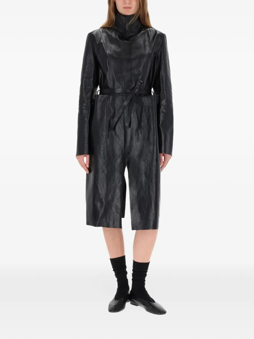 OUR LEGACY belted leather coat Zwart