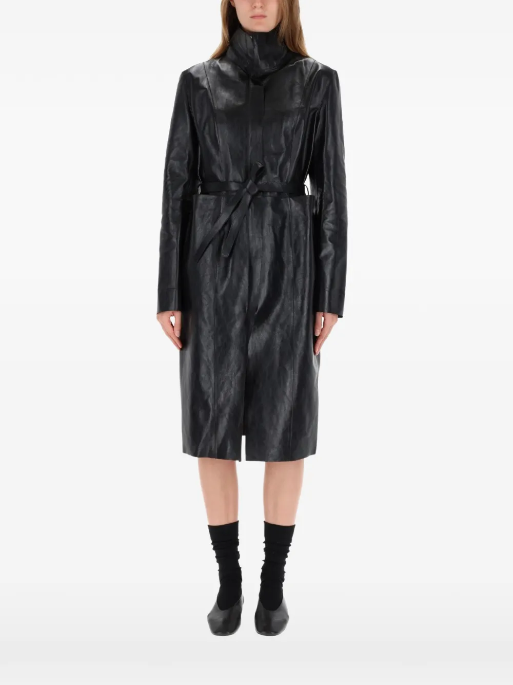 OUR LEGACY belted leather coat Zwart