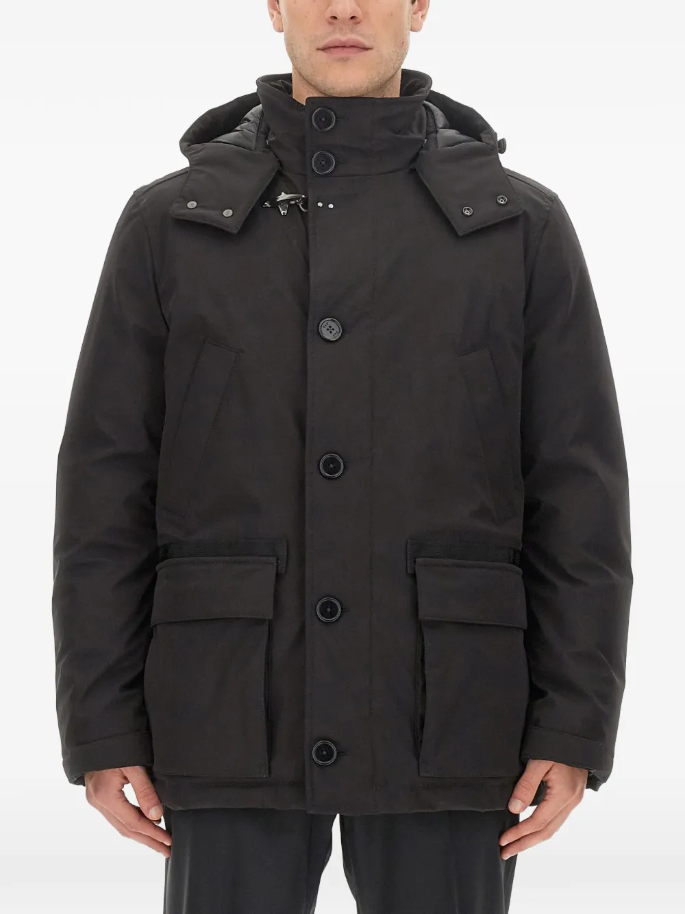 Fay hooded button-up padded jacket - Black