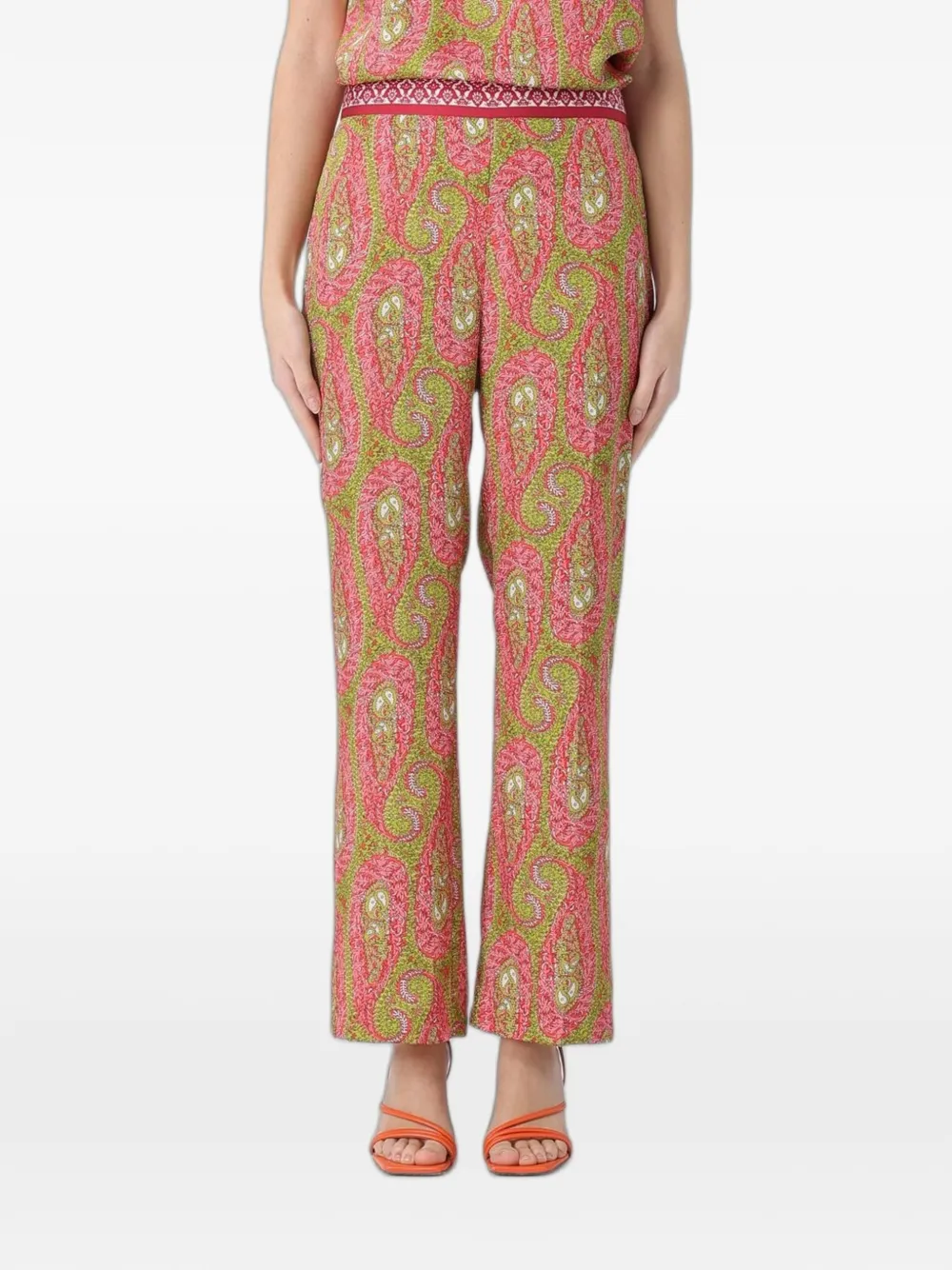 ETRO bootcut trousers with placed Paisley foliage print Roze
