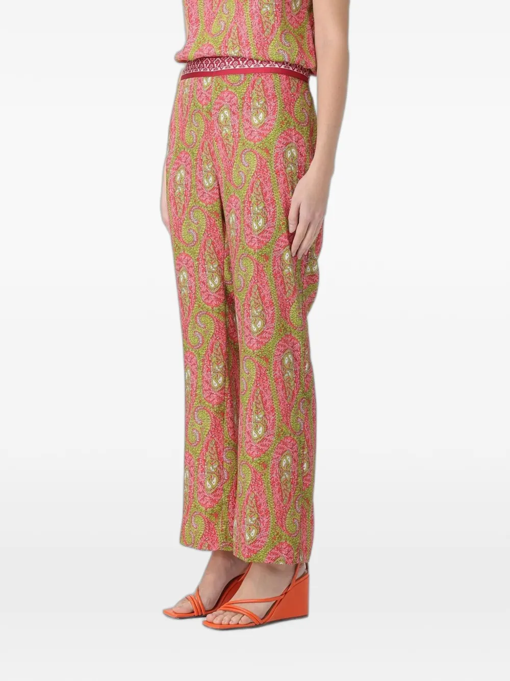 ETRO bootcut trousers with placed Paisley foliage print Roze