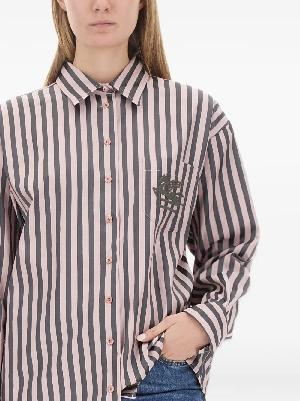 ETRO logo-embroidered striped shirt Roze
