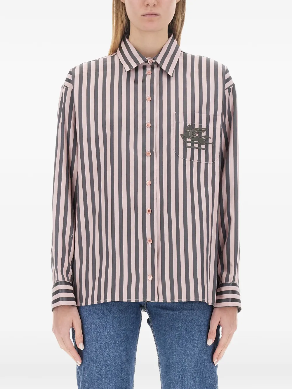 ETRO logo-embroidered striped shirt Roze