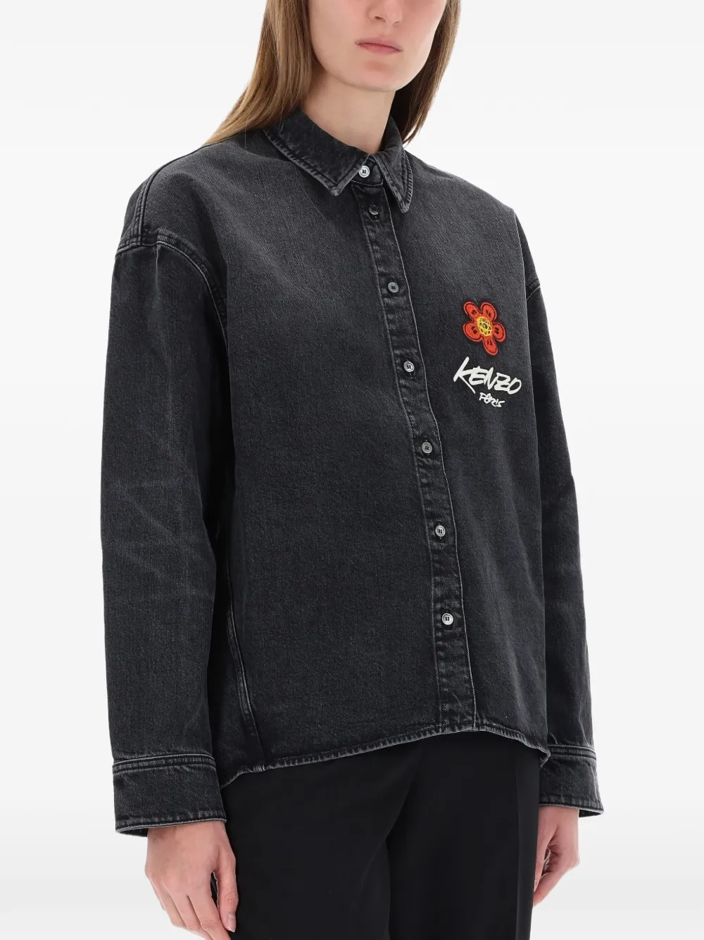 Kenzo x Futura 2000 flower-embroidered shirt Zwart
