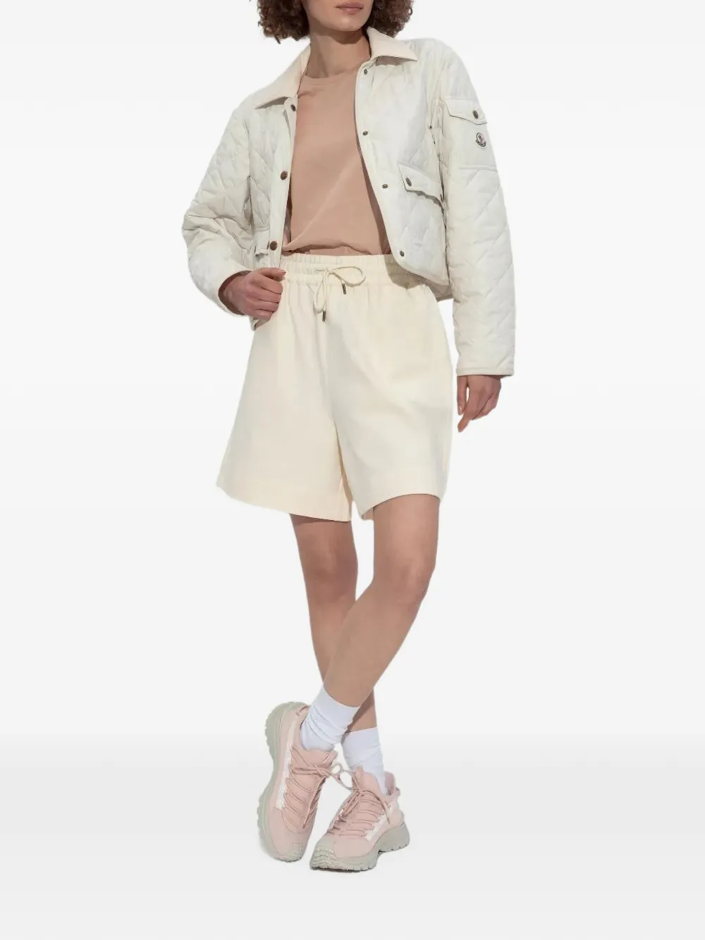 Moncler cotton fleece shorts Beige
