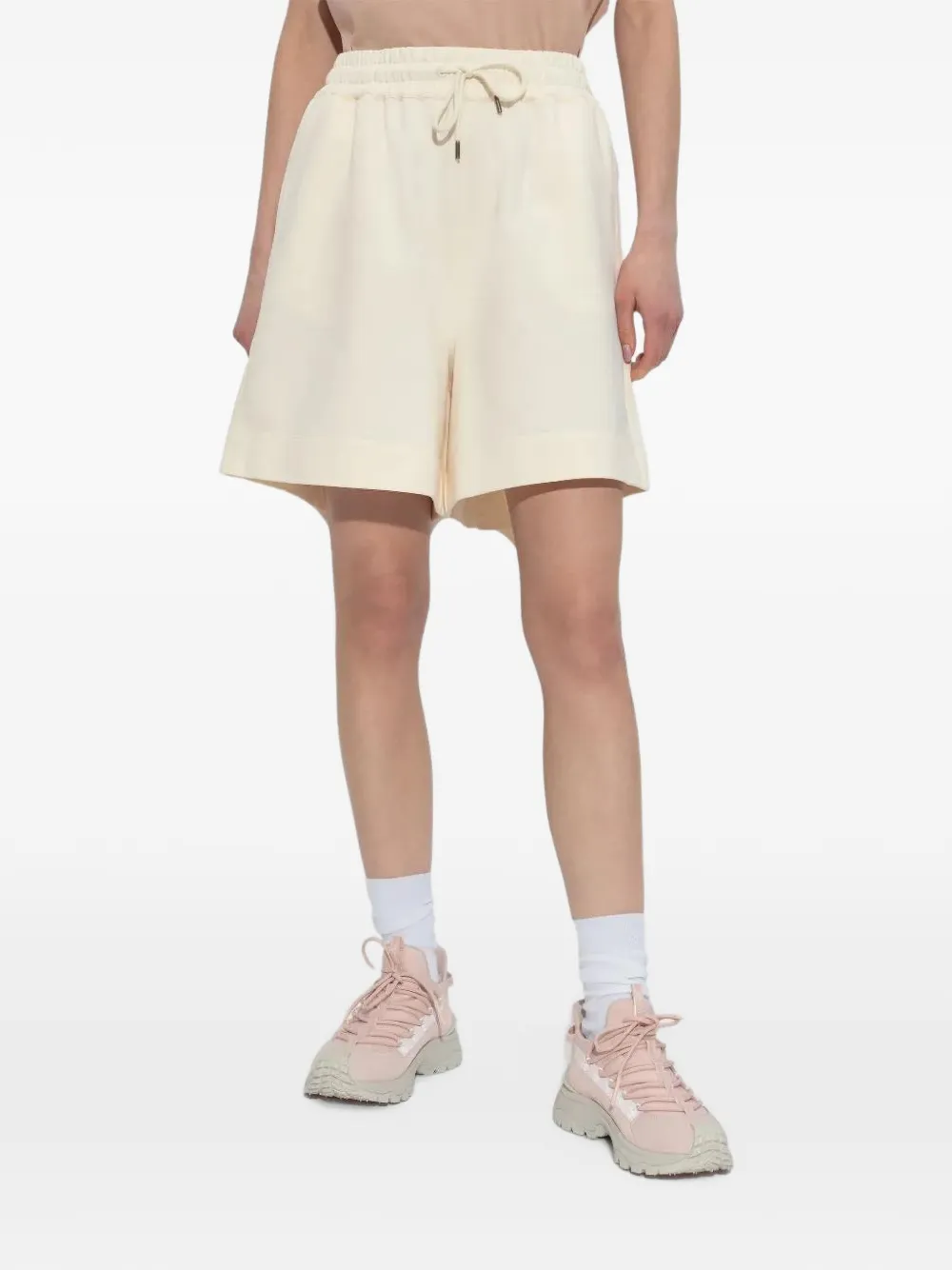 Moncler cotton fleece shorts Beige