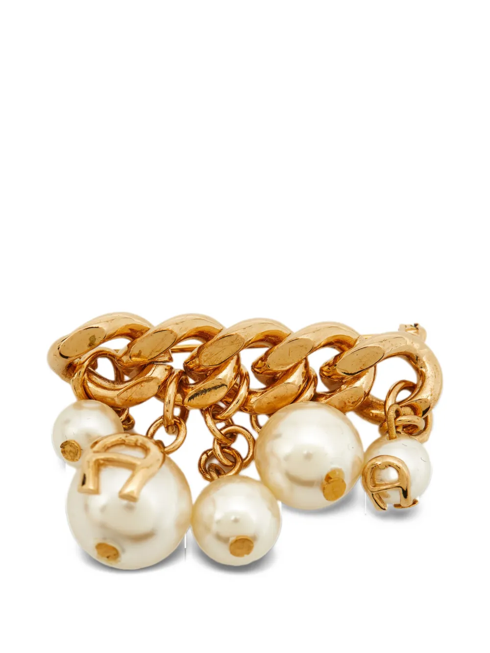 Aigner Vintage faux pearl chain-link brooch - Oro
