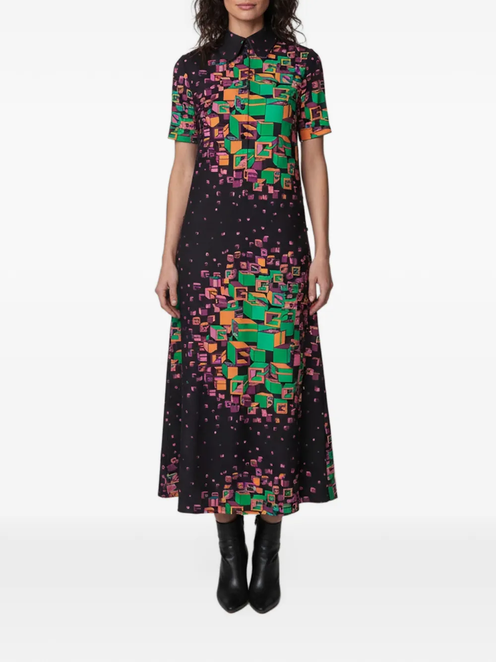 Gucci Pre-Owned G Cube geometric-print midi dress - Black