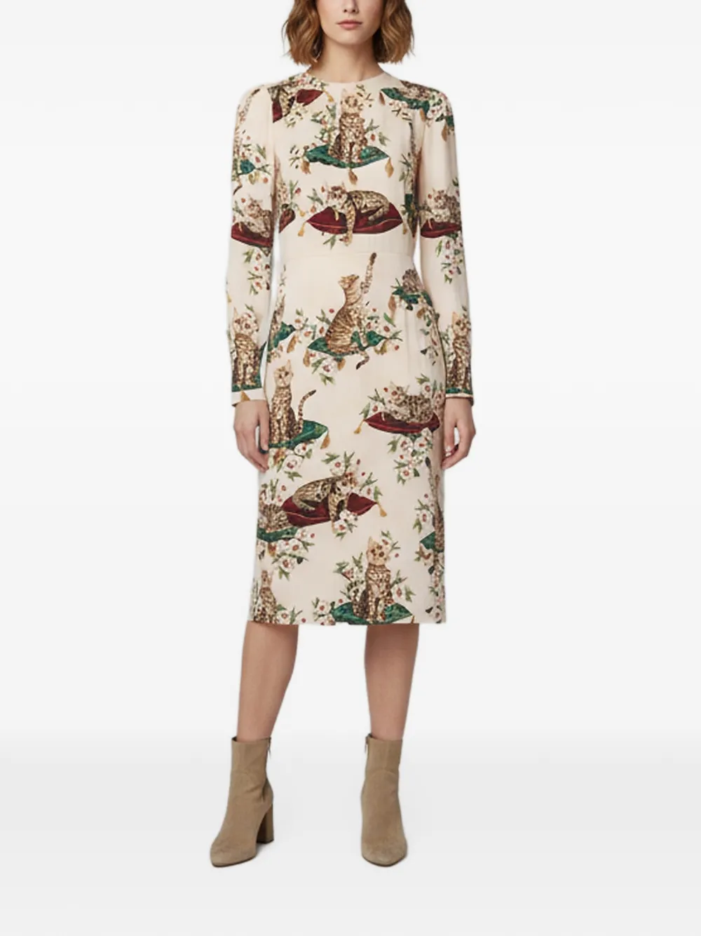 Dolce & Gabbana Pre-Owned cat-print midi dress - Neutrals