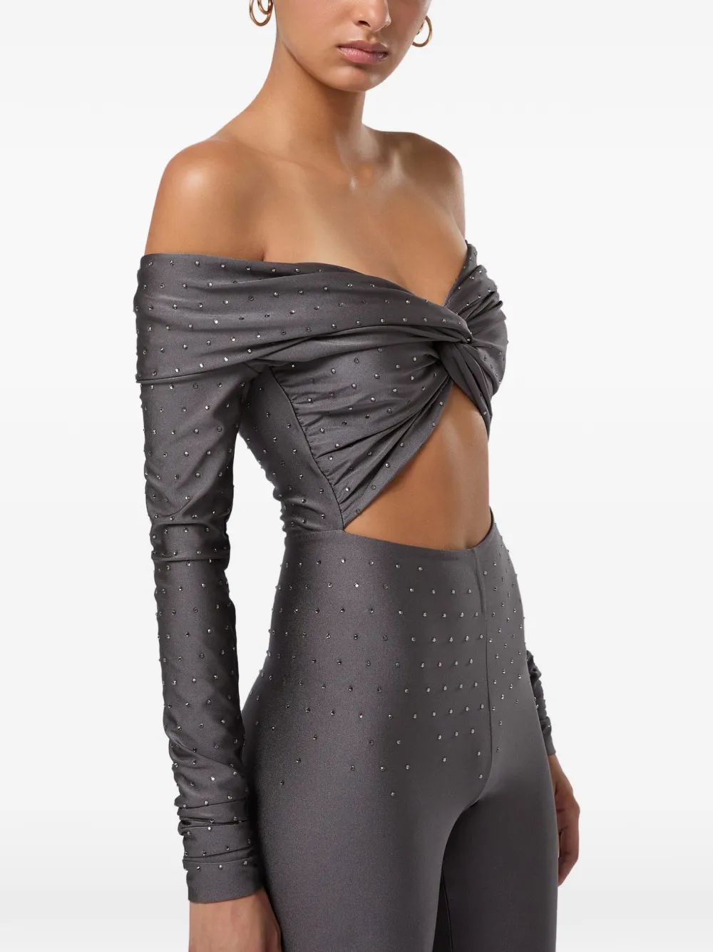 THE ANDAMANE Kendall Crystal off-shoulder jumpsuit - Grigio