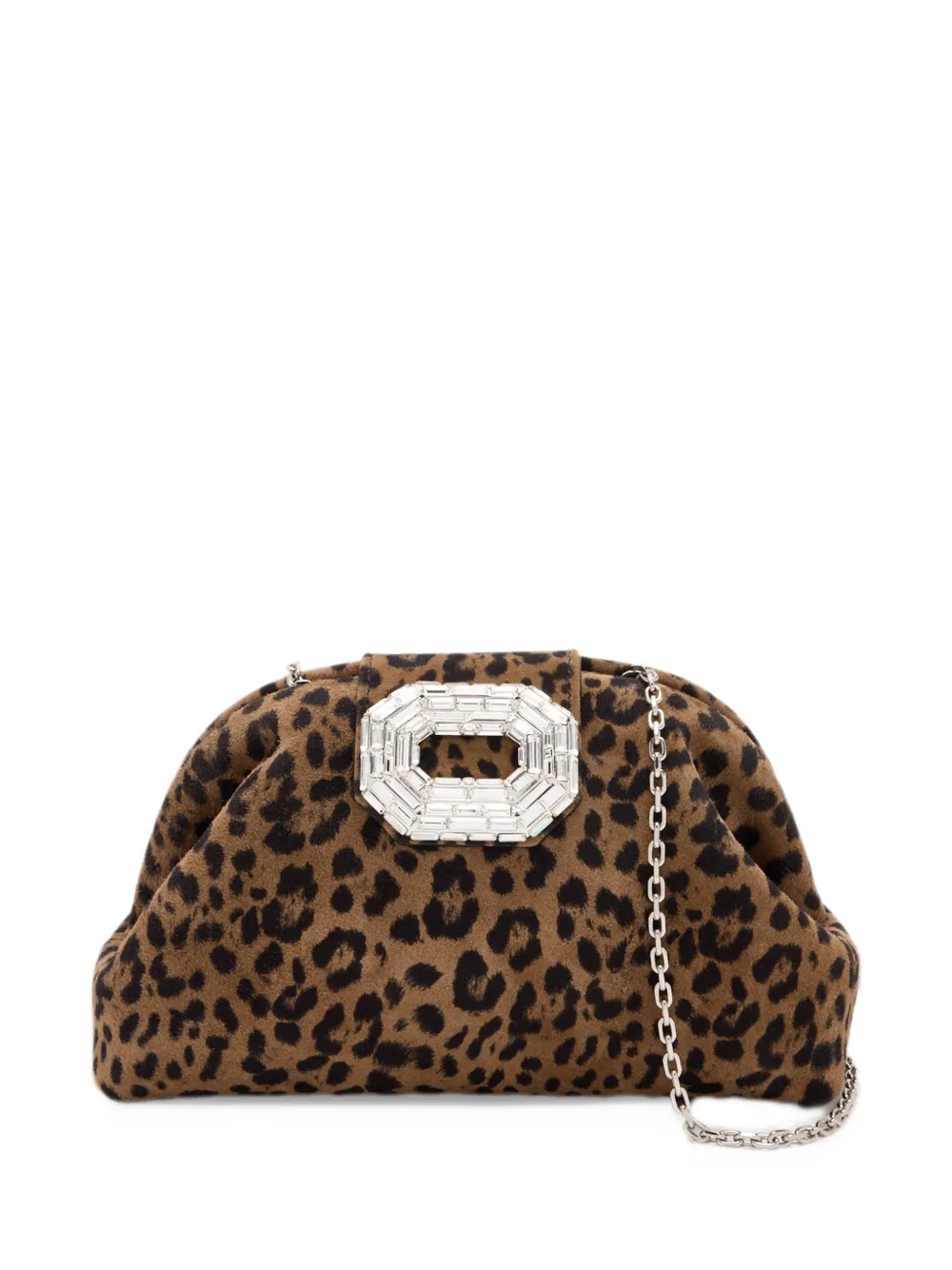 Amina Muaddi Camelia clutch leopard suede - Marrone