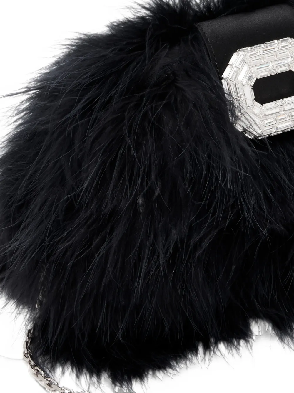 Amina Muaddi Camelia feather clutch black feather silver hardware Zwart