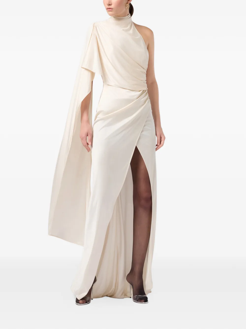 THE ANDAMANE Waverly cape-effect maxi dress Beige