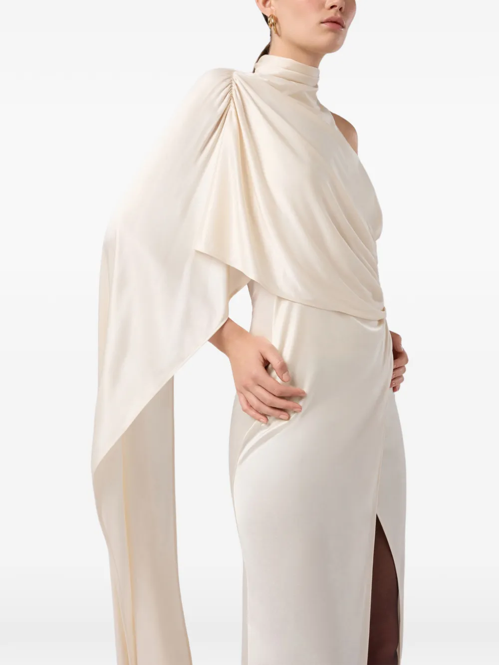 THE ANDAMANE Waverly cape-effect maxi dress Beige