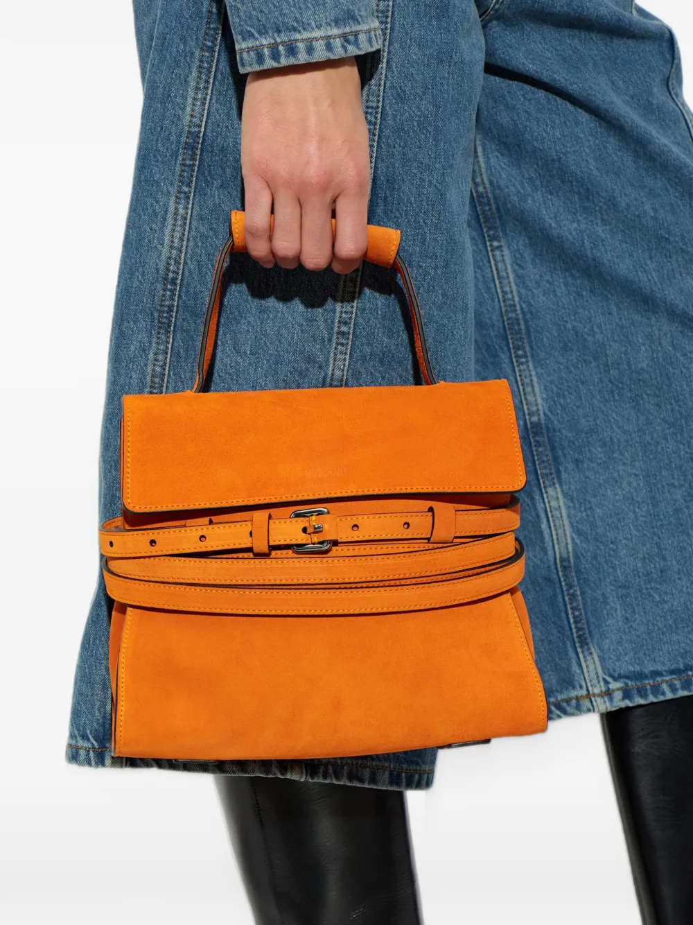 Moschino suede handbag with logo Oranje