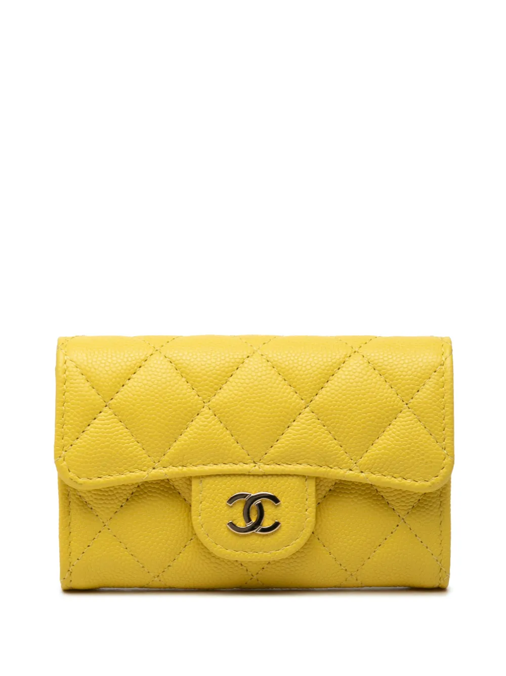 CHANEL Pre-Owned 2021-2026 CC Quilted Caviar Flap card holder - Giallo