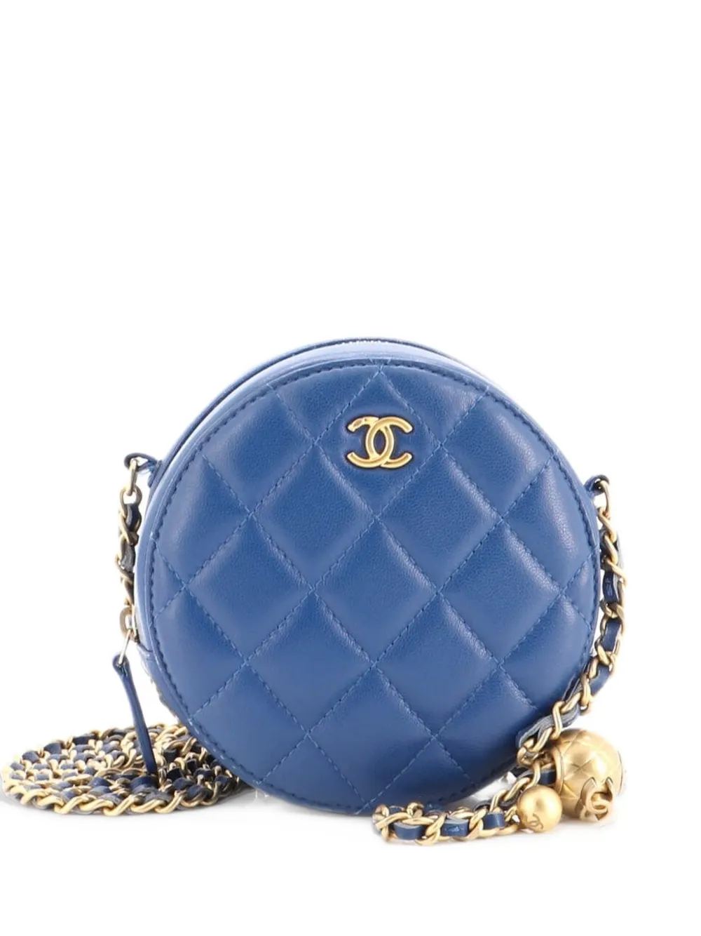 CHANEL Pre-Owned Pearl Crush Round with Chain Quilted Lambskin clutch bag - Blu
