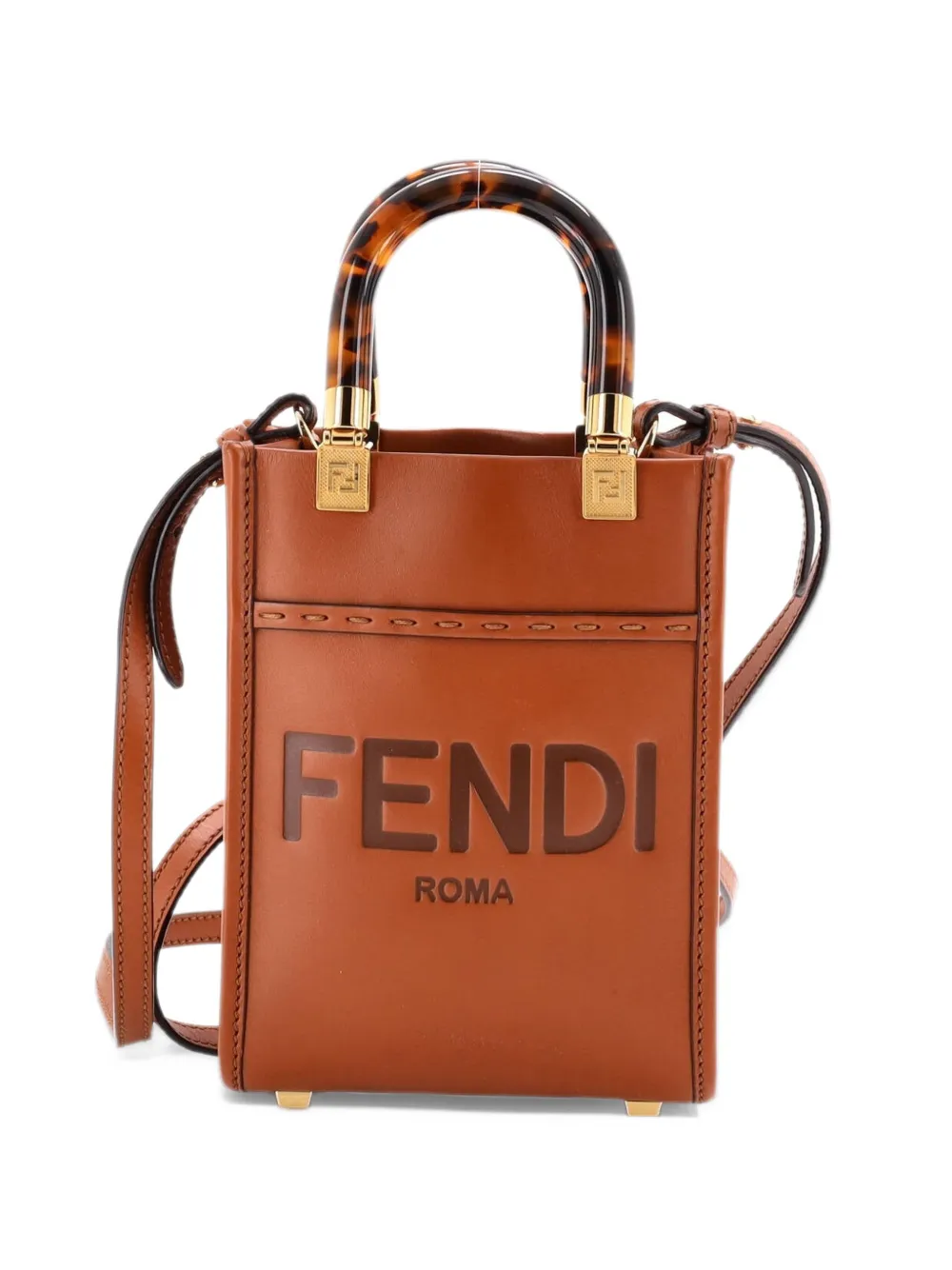 Fendi Pre-Owned Sunshine Shopper Tote Leather Mini crossbody bag - Marrone