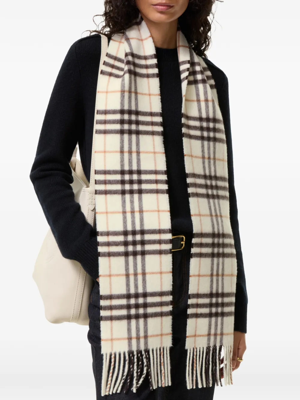 Burberry Narrow Check cashmere scarf Beige