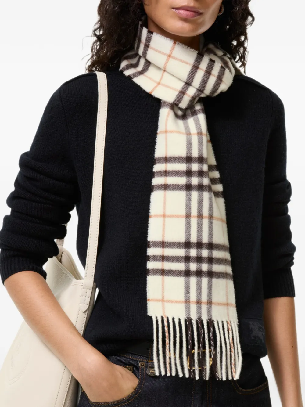 Burberry Narrow Check cashmere scarf Beige